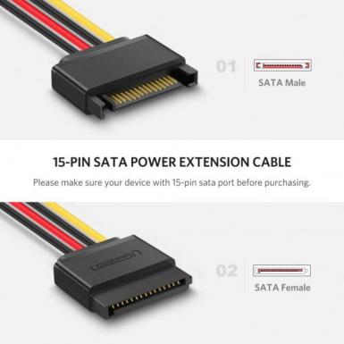 SATA 15P Male to Female Extension Cable 0.2M