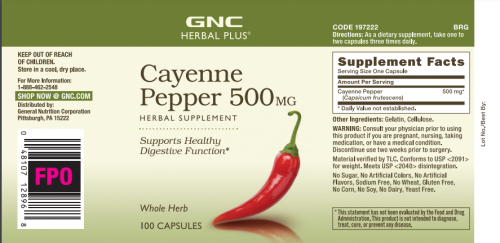 GNC Herbal Plus® Cayenne Pepper Capsicum 500mg